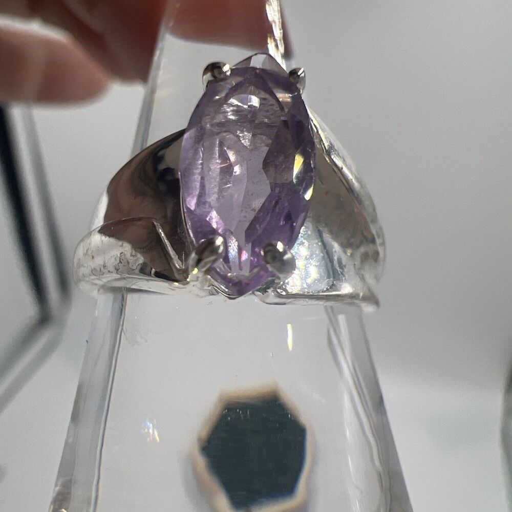Estate Sterling Silver Amethyst Cocktail Ring Size 7 Marquise Cut Tested Gift